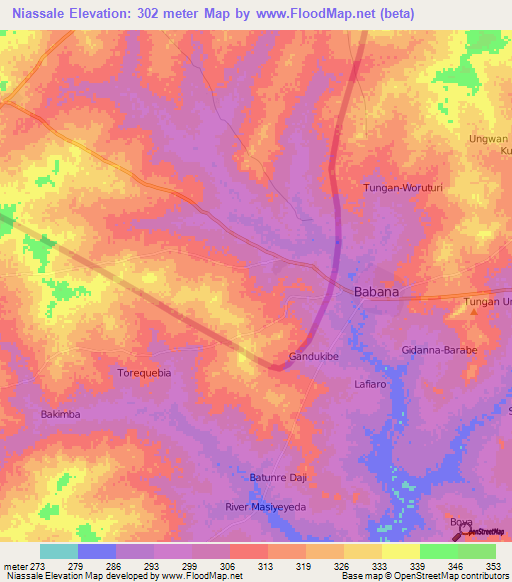 Niassale,Benin Elevation Map
