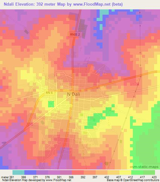Ndali,Benin Elevation Map