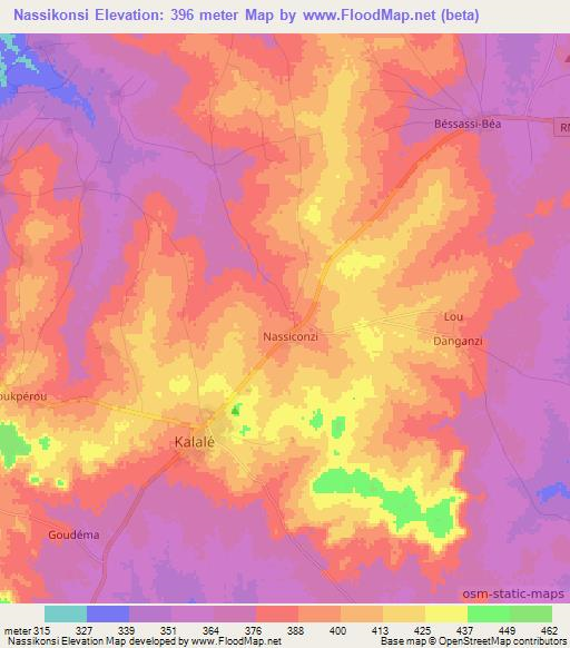 Nassikonsi,Benin Elevation Map