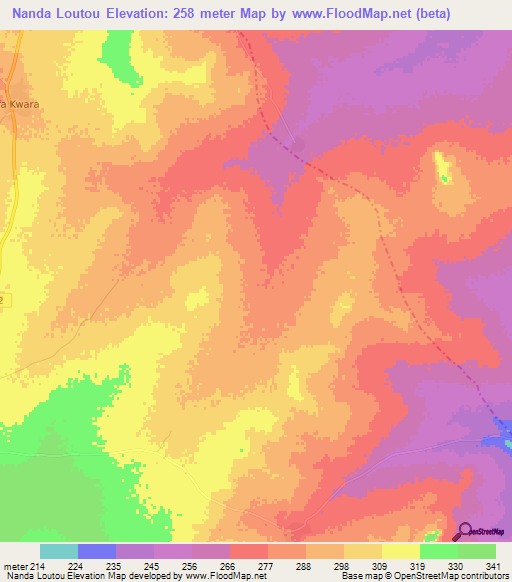 Nanda Loutou,Benin Elevation Map
