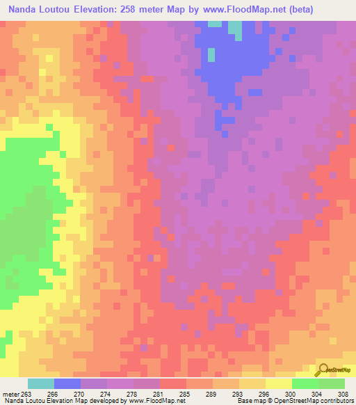 Nanda Loutou,Benin Elevation Map