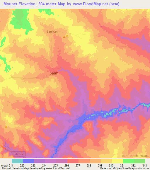 Mounet,Benin Elevation Map