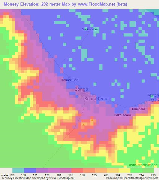 Monsey,Benin Elevation Map