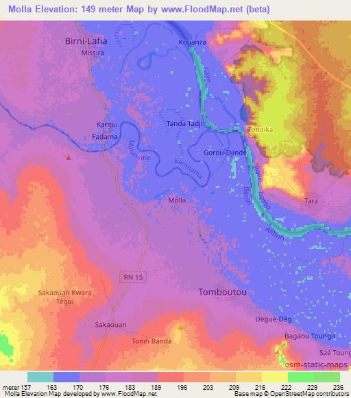 Molla,Benin Elevation Map
