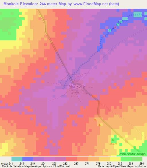 Monkole,Benin Elevation Map