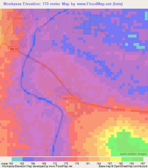 Monkassa,Benin Elevation Map