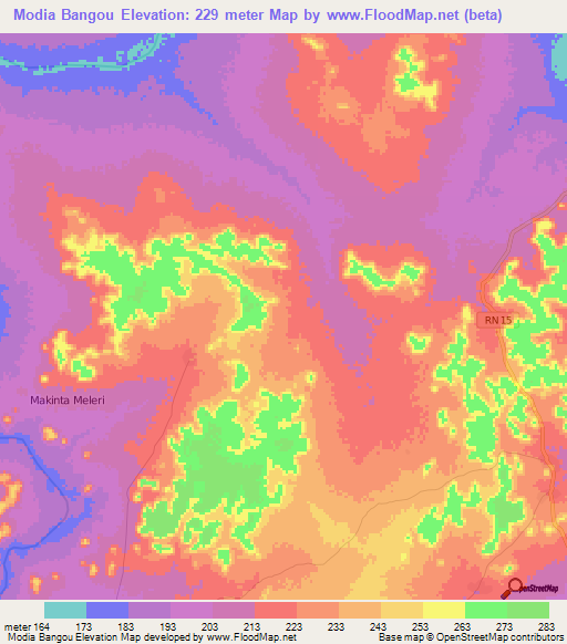 Modia Bangou,Benin Elevation Map