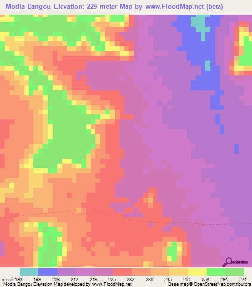 Modia Bangou,Benin Elevation Map