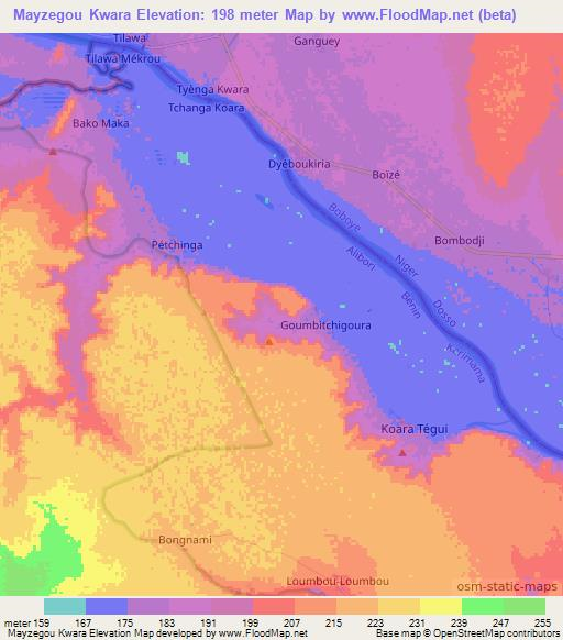 Mayzegou Kwara,Benin Elevation Map