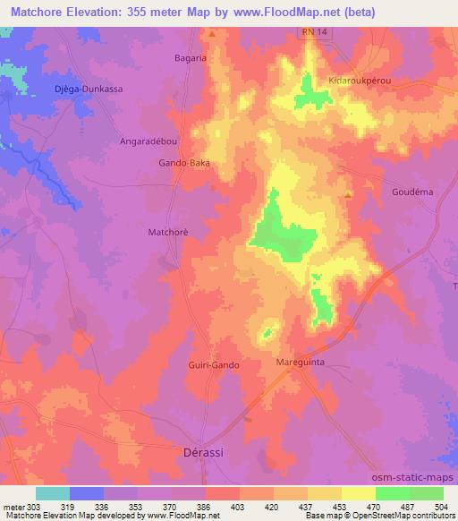 Matchore,Benin Elevation Map