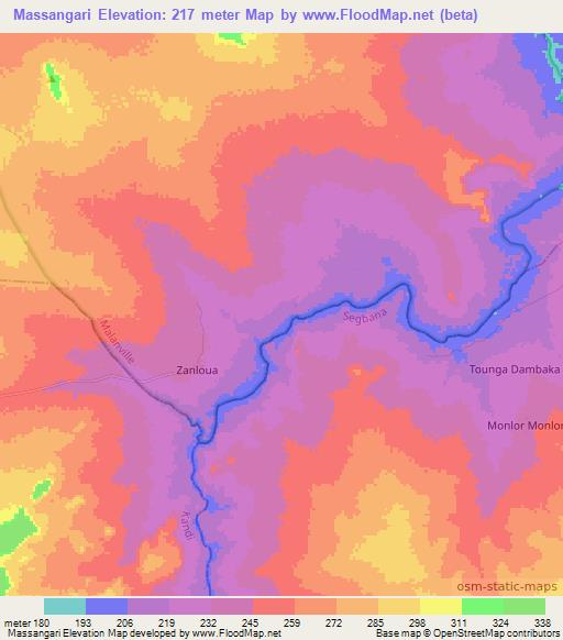 Massangari,Benin Elevation Map