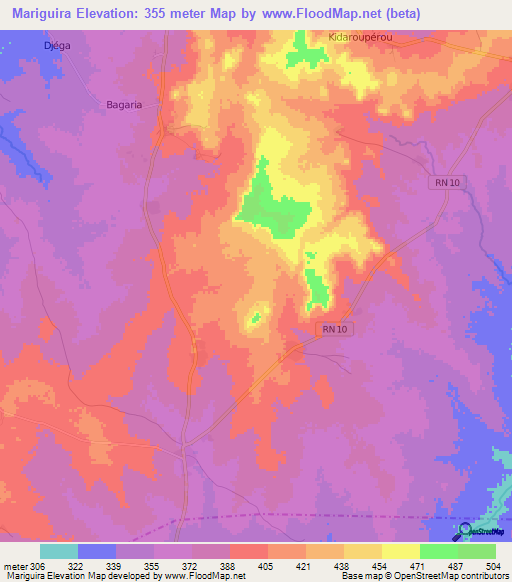 Mariguira,Benin Elevation Map