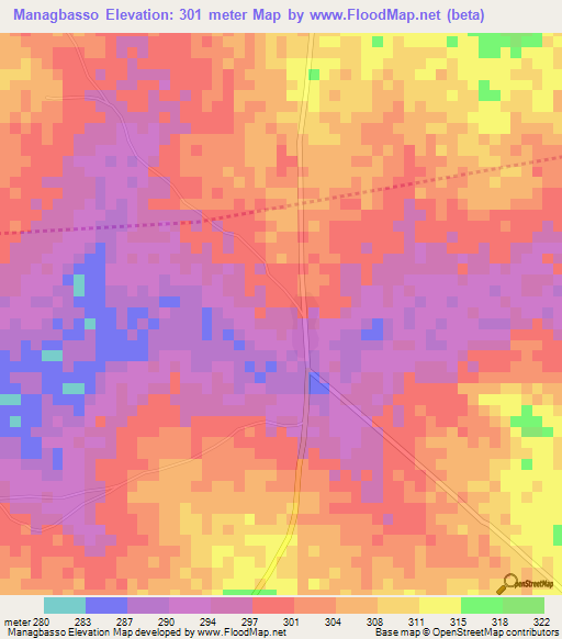 Managbasso,Benin Elevation Map