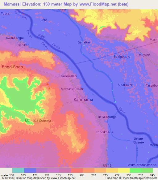 Mamassi,Benin Elevation Map