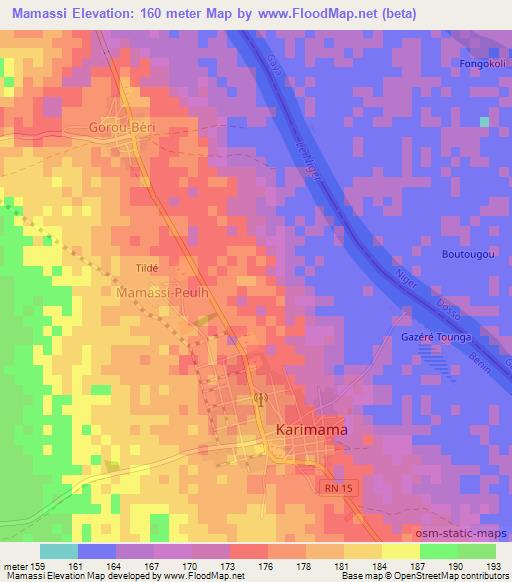 Mamassi,Benin Elevation Map