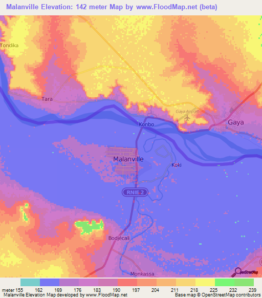 Malanville,Benin Elevation Map
