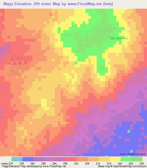 Maga,Benin Elevation Map