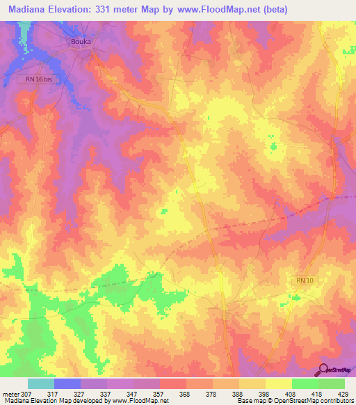 Madiana,Benin Elevation Map