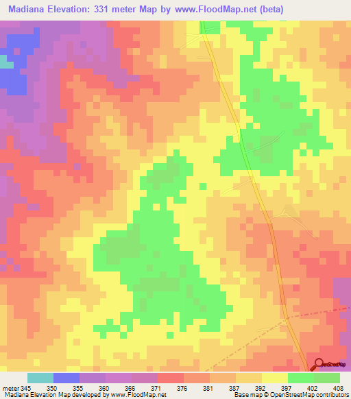 Madiana,Benin Elevation Map