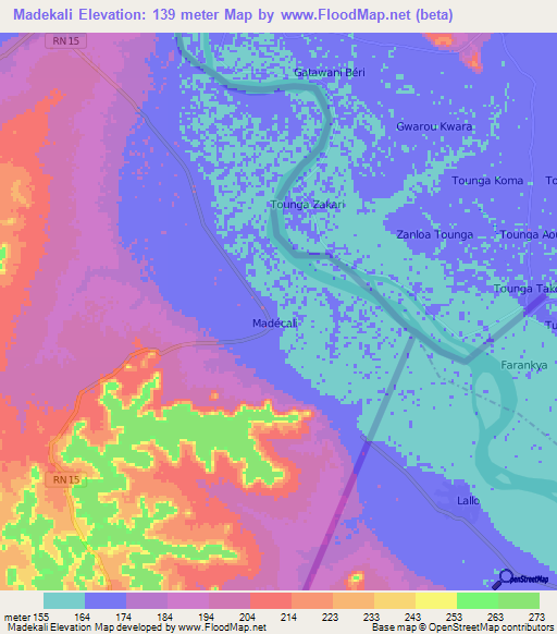 Madekali,Benin Elevation Map