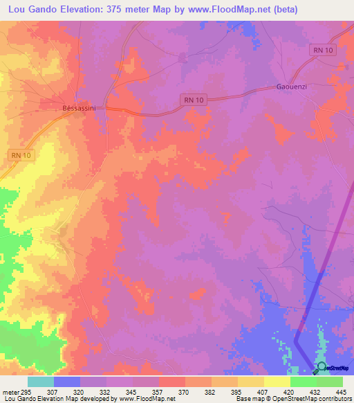 Lou Gando,Benin Elevation Map