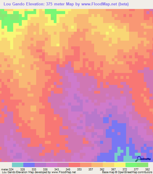 Lou Gando,Benin Elevation Map