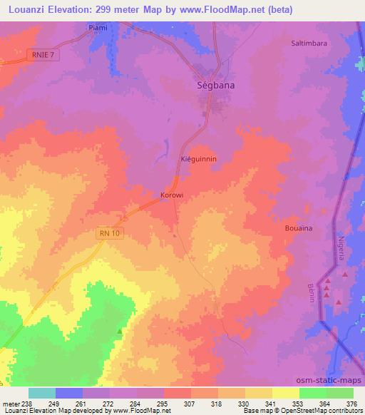 Louanzi,Benin Elevation Map