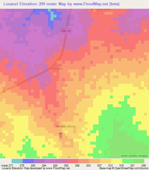 Louanzi,Benin Elevation Map