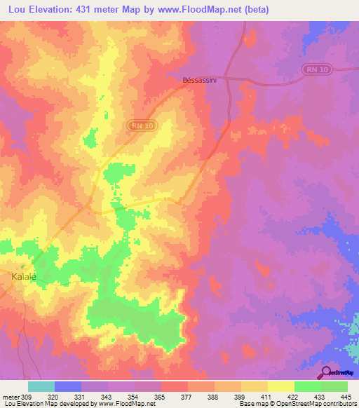 Lou,Benin Elevation Map