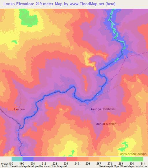 Lonko,Benin Elevation Map