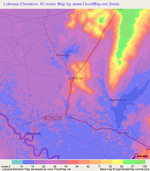 Lokossa,Benin Elevation Map