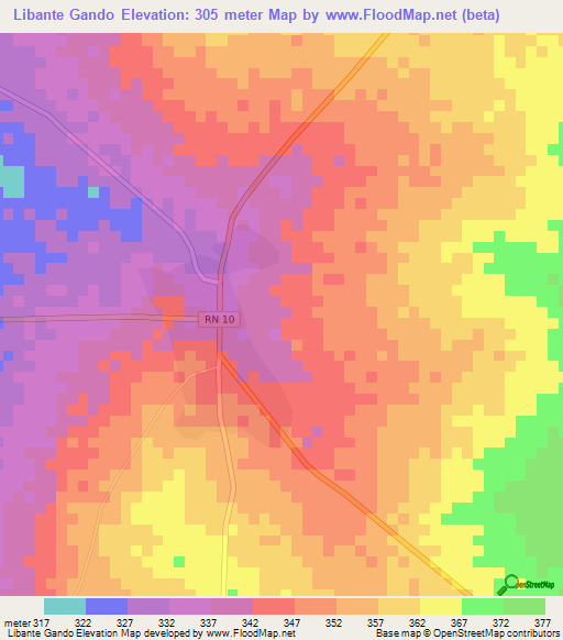 Libante Gando,Benin Elevation Map