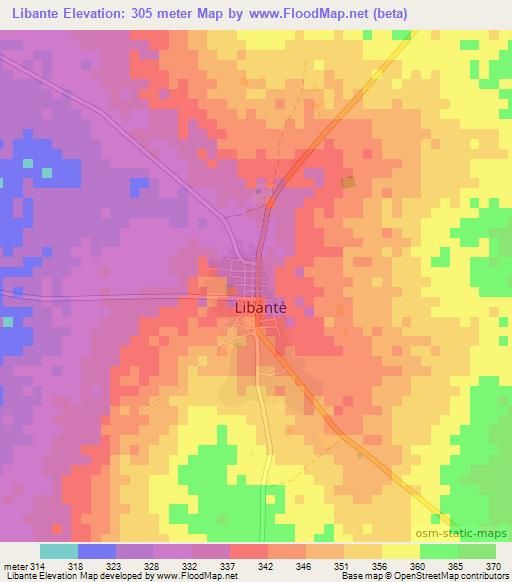 Libante,Benin Elevation Map