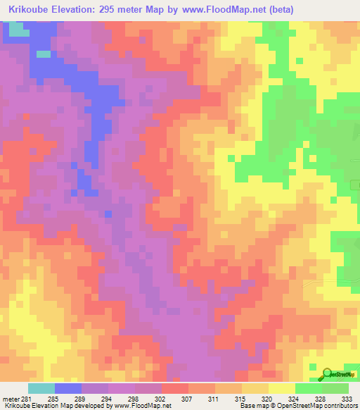 Krikoube,Benin Elevation Map