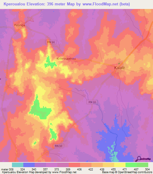 Kperoualou,Benin Elevation Map