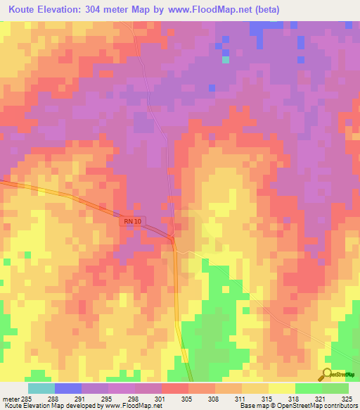 Koute,Benin Elevation Map