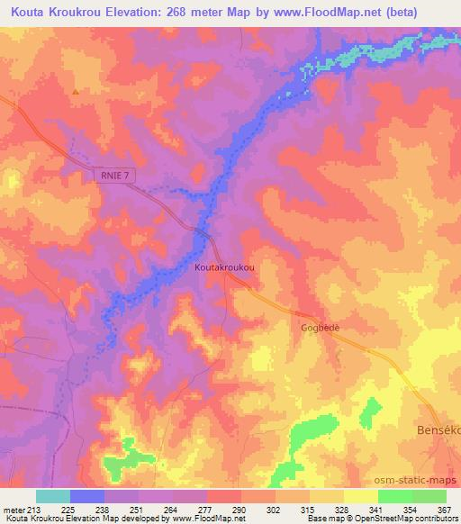 Kouta Kroukrou,Benin Elevation Map