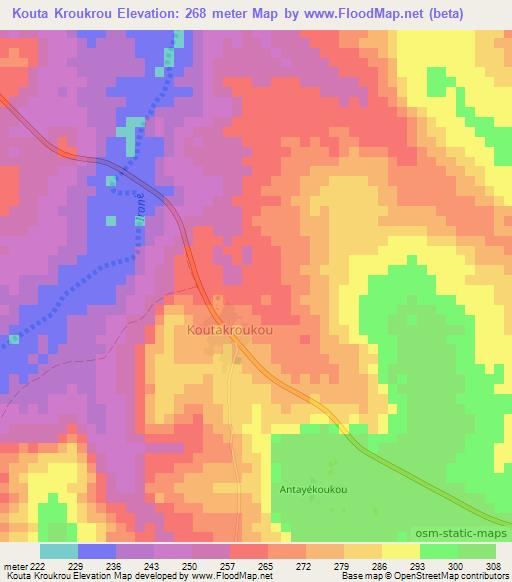 Kouta Kroukrou,Benin Elevation Map