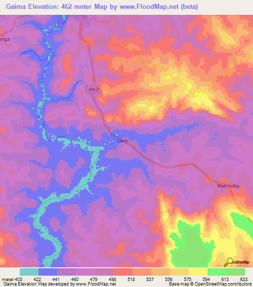 Gaima,Central African Republic Elevation Map