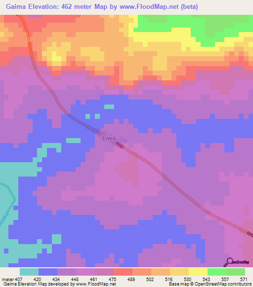 Gaima,Central African Republic Elevation Map
