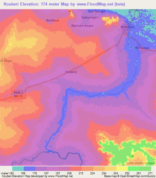 Kouberi,Benin Elevation Map