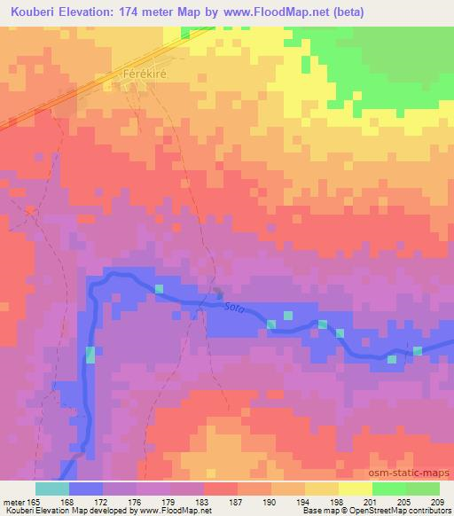 Kouberi,Benin Elevation Map
