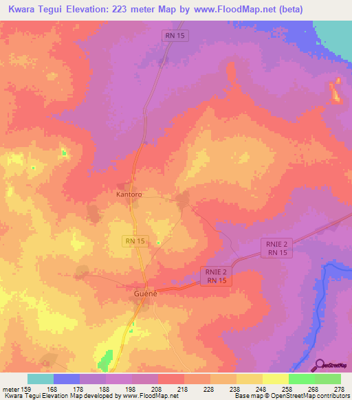Kwara Tegui,Benin Elevation Map