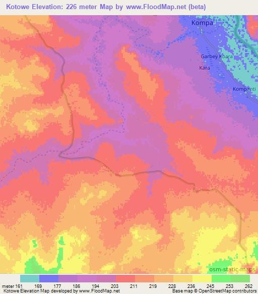 Kotowe,Benin Elevation Map