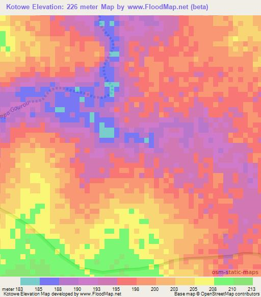 Kotowe,Benin Elevation Map
