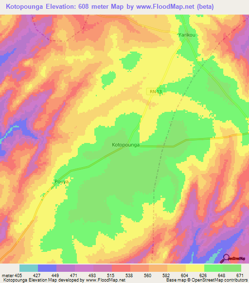 Kotopounga,Benin Elevation Map