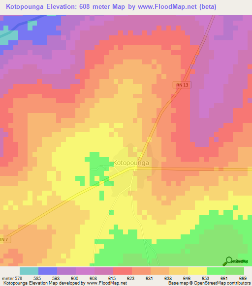Kotopounga,Benin Elevation Map