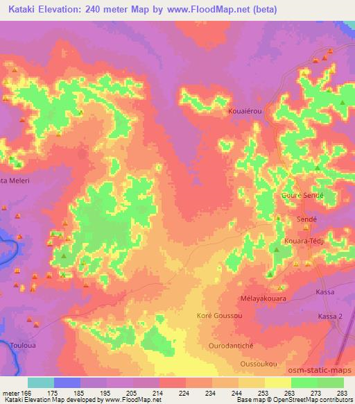Kataki,Benin Elevation Map