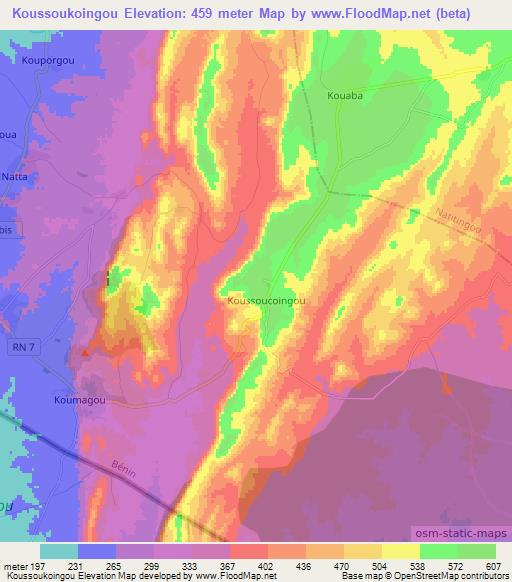 Koussoukoingou,Benin Elevation Map