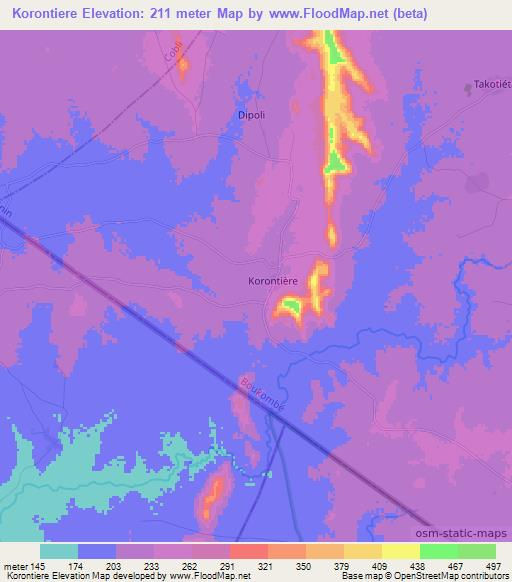 Korontiere,Benin Elevation Map